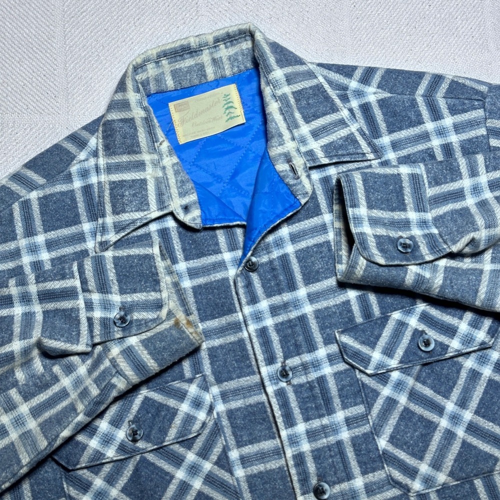 Vintage Sears Fieldmaster Flannel Shirt Jacket Mens Large Quilted Lined Plaid